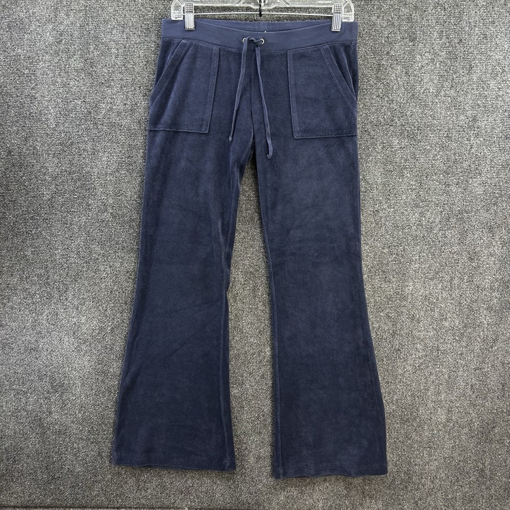 VTG Y2K Juicy Couture Low Rise Velour Track Pants Sz S Snap Pockets Flare USA